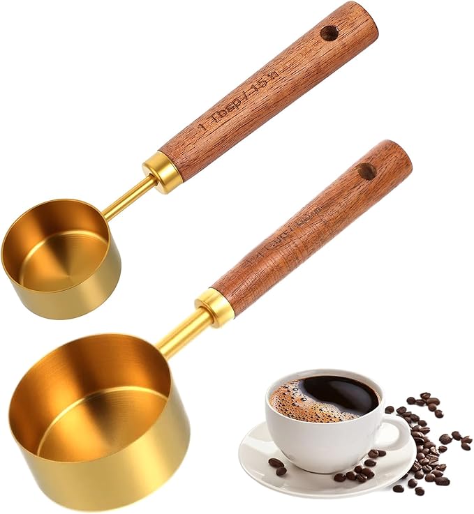 Classicseali 2pcs 1/4 Measuring Cup,Gold 1/4 Cup Measuring Scoop,Quarter Cups Measurings Cups with Wooden Handle, for Baking Cooking Wet and Dry Ingredients, 15ml/60ml