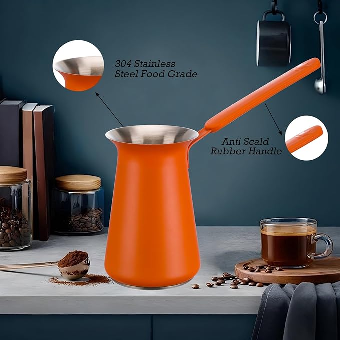 UNISWEET Turkish Coffee Pot Set- Coffee Maker, Briki Greek Turkish Pot with 4 Small Cups, Arabic Tea Pot, Cezve/Ibrik Coffee Pot for Stovetop(1 pot and 4 small cups)