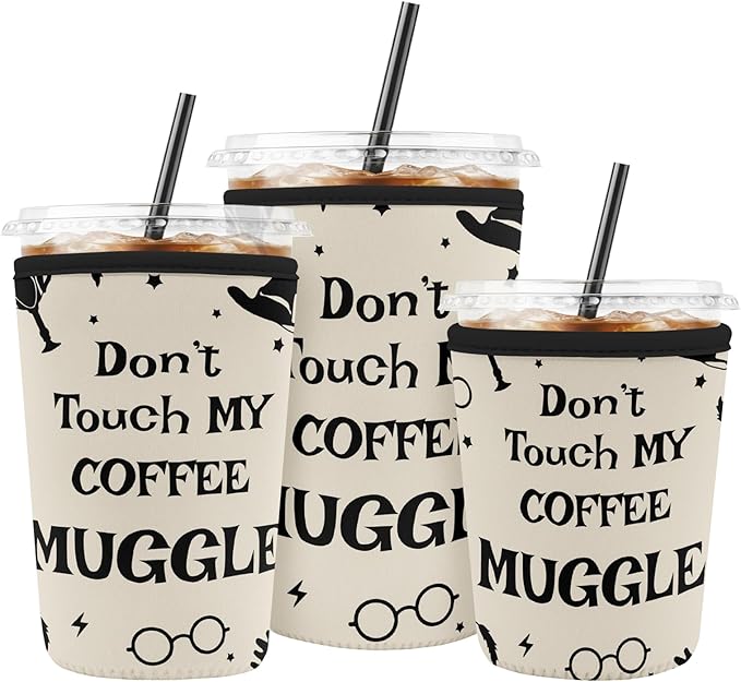 Iced Coffee Sleeve Reusable Cup Sleeves for Cold Drinks Neoprene Koozie Cozy Plastic Cup Covers for Drinks, Dont Touch