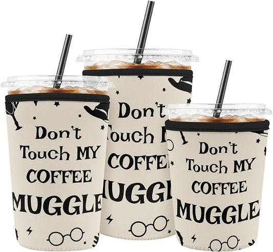 Iced Coffee Sleeve Reusable Cup Sleeves for Cold Drinks Neoprene Koozie Cozy Plastic Cup Covers for Drinks, Dont Touch