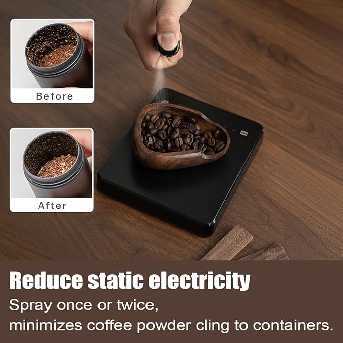 MIGAKU HOME Coffee Bean Dosing Cup & RDT Spray Bottle Set - Walnut Wood Espresso Accessories Kit with Static Reduction Spray, Measuring Tray for Coffee/Tea ﻿