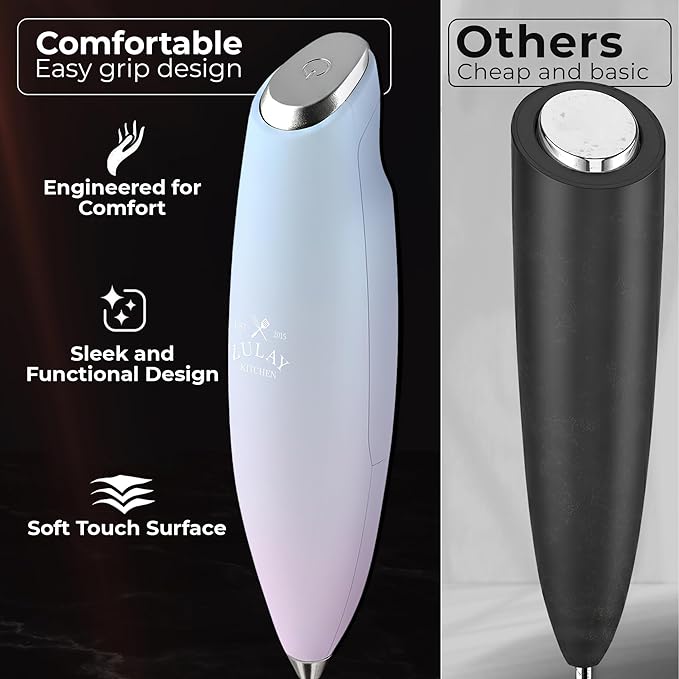Zulay Kitchen Patented Tornado Triple Whisk Milk Frother with 4 Duracell Batteries – Handheld Foam Maker for Coffee, Lattes, Matcha & Hot Chocolate – Rich, Creamy Froth in Seconds