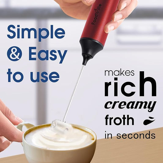 MF05 Rechargeable Milk Frother USB Charging Handheld Foam Maker with Stainless Balloon Whisk for Cappuccino, Latte, Bulletproof Coffee, Keto Diet, Protein Powder, Matcha (Red)