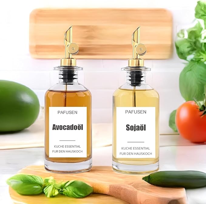 Pafusen 2 Pack Auto Flip Olive Oil Dispenser, Liquor Pour Spout, Oil Dispenser for Kitchen, Easily Turn Your Bottles into Dispensers for Liquor, Vinegar, Coffee Syrup or Oils, Weighted Pourer, Gold