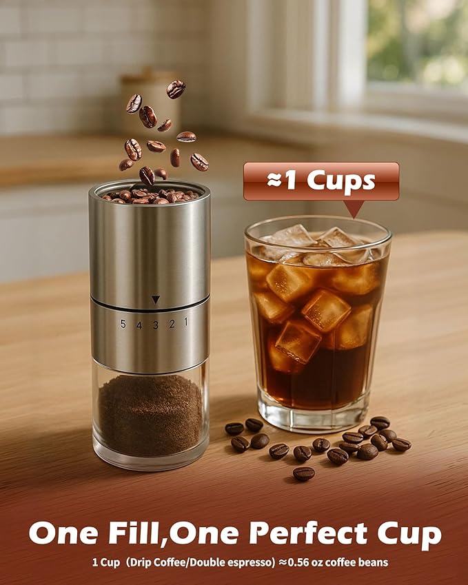 Rsoilch Manual Coffee Grinder | Ceramic Burr | 5 Grind Settings | Stainless Steel | Espresso to French Press