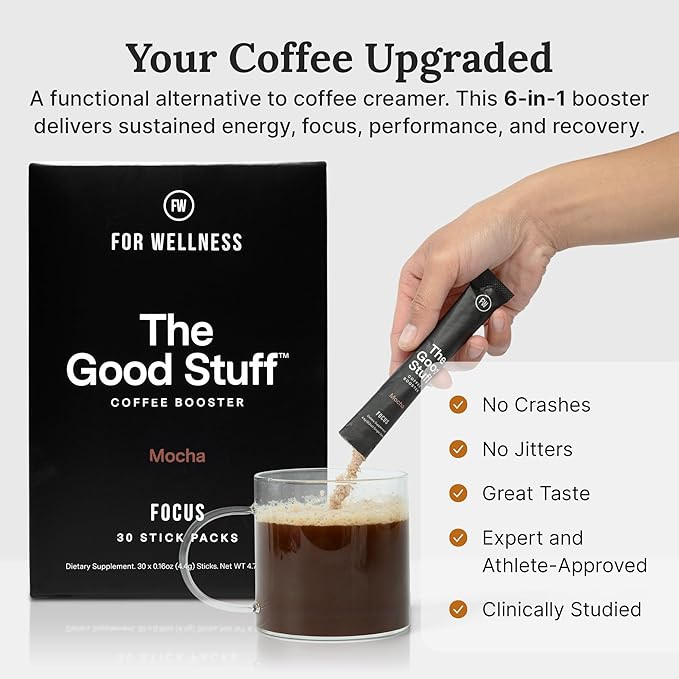 For Wellness The Good Stuff Focus | Healthy Mocha Coffee Creamer Powder with Collagen, MCT Oil & L-Theanine | Keto Non-Dairy Coffee Booster for Focus & Energy | 30 Servings