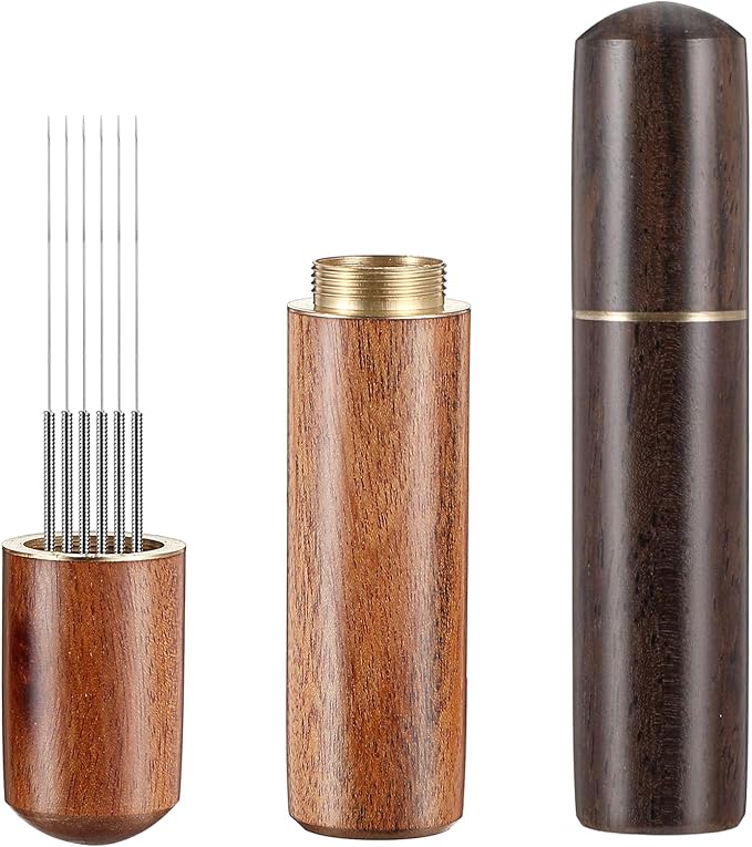 2pcs Coffee Needle Distributor, 6 Needles 0.3mm Coffee Distribution Tool, Espresso Whisk, Espressos Stirrer Tool With Natural Wood Handle for Baristas And Home Brewing Enthusiasts