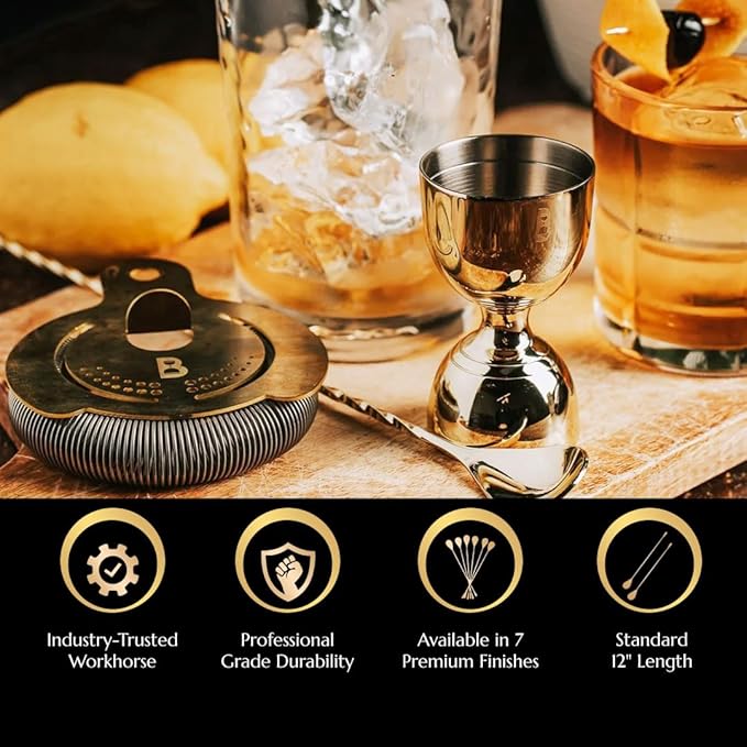 Teardrop Barspoon by Bull In China - 12" / 30cm Gunmetal Black Cocktail Stirring Spoon for Bars & Bartenders (Pack of 2)