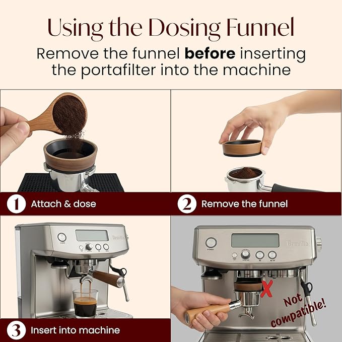 54mm Espresso Dosing Funnel – Magnetic Coffee Dosing Ring Compatible with 54mm Portafilter – Compatible with Breville and DeLonghi Portafilters – Aluminum Alloy & Real Walnut Design – Black & Walnut