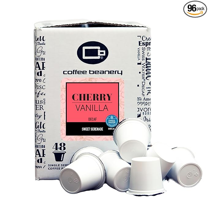 Cherry Vanilla Decaf Coffee Pods by Coffee Beanery | 96ct Bulk Flavored Decaf Coffee Pods Medium Roast Coffee