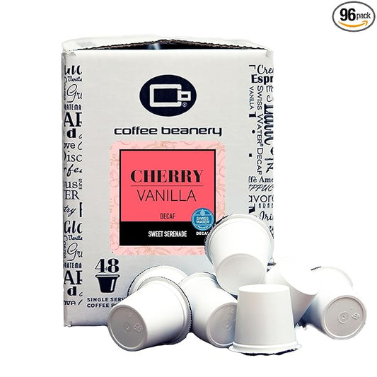 Cherry Vanilla Decaf Coffee Pods by Coffee Beanery | 96ct Bulk Flavored Decaf Coffee Pods Medium Roast Coffee