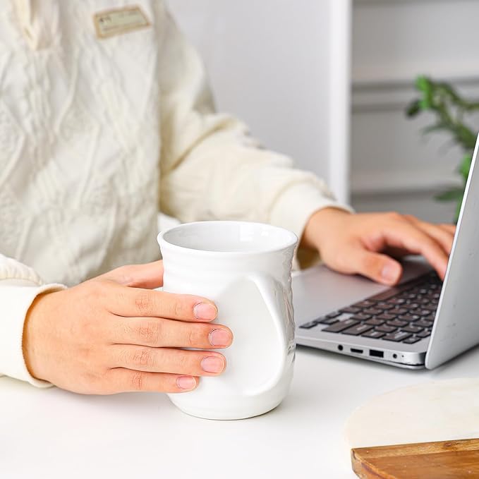 Mkour 21oz Large Ceramic Coffee Mugs, Handmade Tea Cups with Comfortable Handle for Office and Home, Microwave and Dishwasher Safe (White)