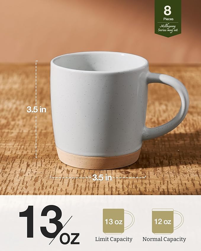 famiware Coffee Mugs for 8, 13 oz Mug Set, Dringking Cup with Handle for Coffee, Tea, Cocoa, Milk, Milkyway Serise, Ligth Gray