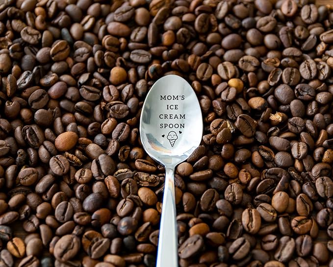 Mom's Ice Cream Spoon Funny Engraved Stainless Steel Spoon Ice Cream Lovers Gifts for Women,Mmom Gift from Daughter Son Best Birthday Valentine Mother's Day Christmas Thanksgiving Gift