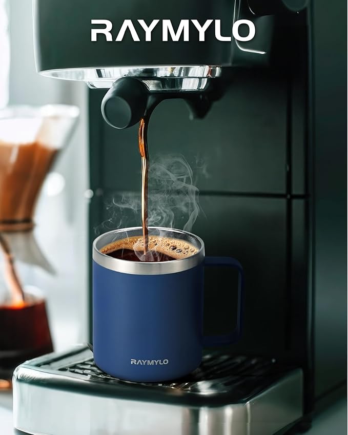 Insulated Coffee Mug 12 oz, Double Wall Stainless Steel Coffee Mug with Lids, Leak-Proof & Detachable Slider Lid for Thorough Clean, Keeps Coffee Cold for 9 Hrs, Suitable for Camp Home Office