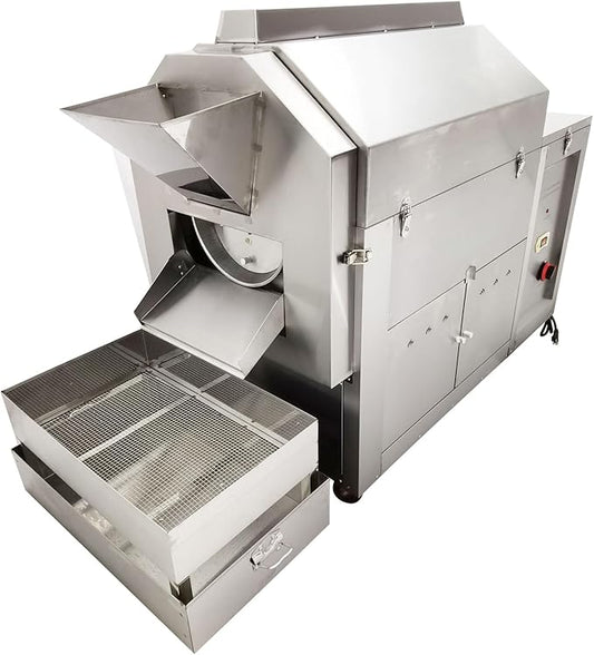 LGXEnzhuo Full-Automatic Stainless Steel Coffee Roaster 110LBS Drum Rotary Roasting Machine 0-300℃ Gas Type Nuts Bean Roasting Machine 220V/1PH