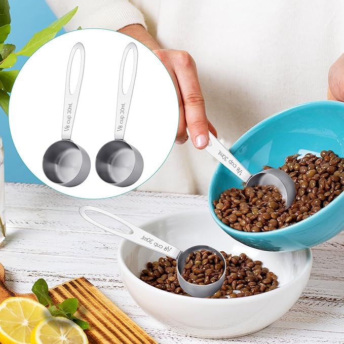 2Pcs 1/8 Cup Measuring Cup, 30ml Scoop, Stainless Steel Measuring Cups, Coffee Scoops, Measuring Scoops Tablespoon Measure Spoon, Long Handle Cooking Measuring Scoop(30ML)