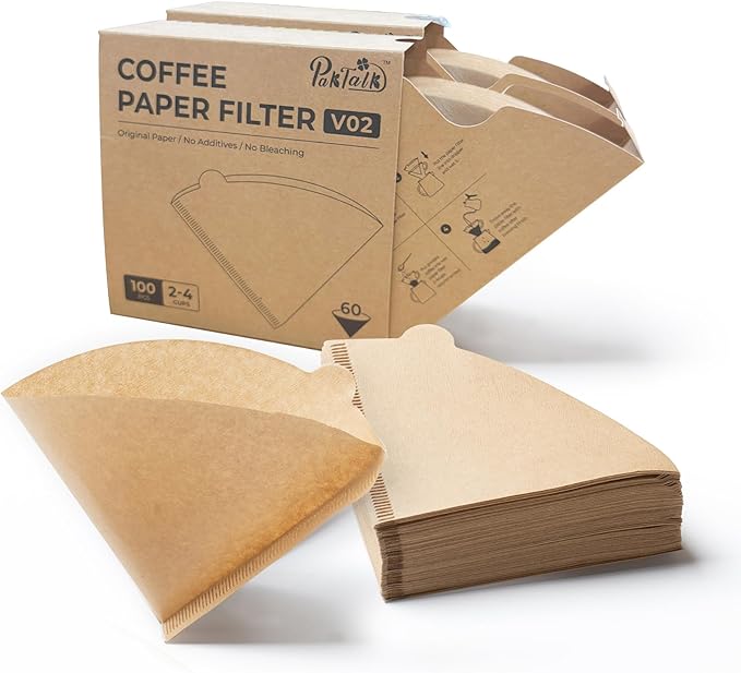 PakTalk Coffee Filters V60 Coffee Filter Size 02 Cone Coffee Filters 2-4 Cups for Pour Over and Drip Coffee Maker(Natural Brown, 200 Count)