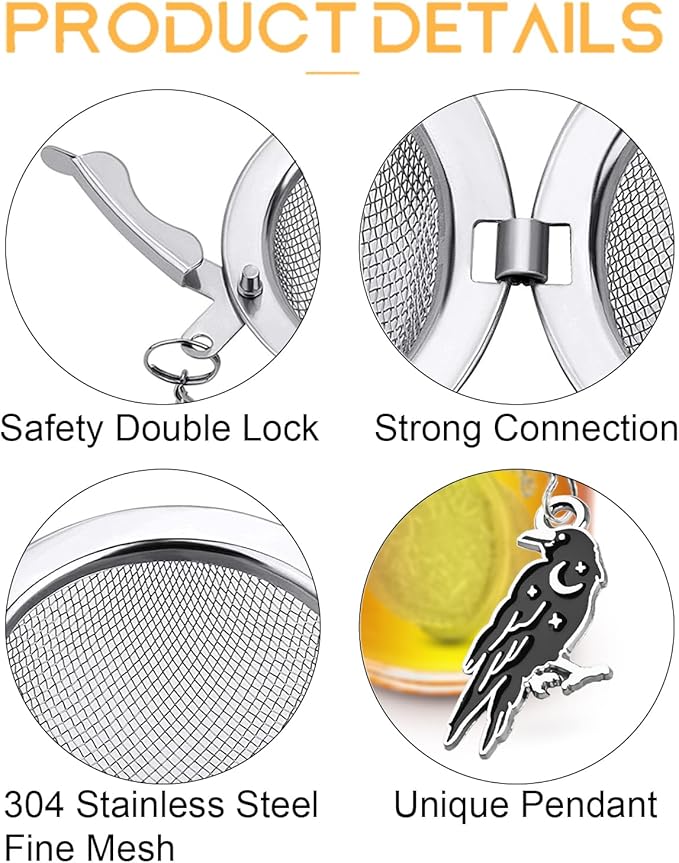 2 Pack Halloween Themed Tea Infuser - Gothic Loose Leaf Tea Steeper with Black Raven & Skull Butterfly Charm, 304 Stainless Steel, Perfect Spooky Tea Gift