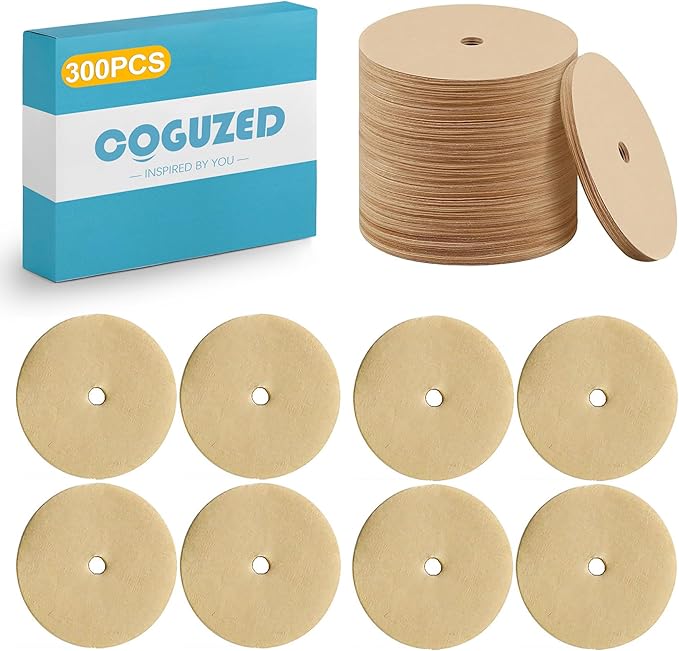 CoguZed 300 Count 3.75-Inch Unbleached Disposable Coffee Filters – Round & Disc Paper Filters for Coffee Percolators & Coffee Pots, Compatible with Aerobie Aeropress