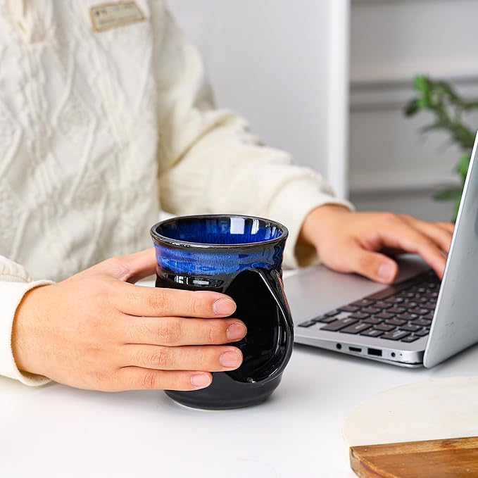 Mkour 21oz Large Ceramic Coffee Mugs, Handmade Tea Cups with Comfortable Handle for Office and Home, Microwave and Dishwasher Safe (Sky Blue)
