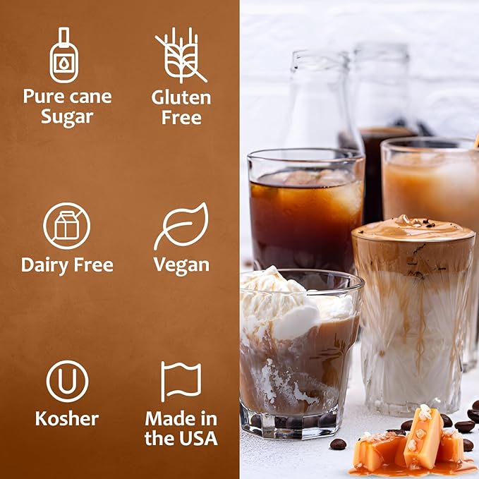 Syruvia Salted Caramel Syrup - 25.4 fl oz. Premium Coffee Flavoring Syrup. Kosher, and Gluten-Free. Perfect for Enhancing Drinks, Sodas, Shakes, Desserts, and More With Pump (Pack of 4)