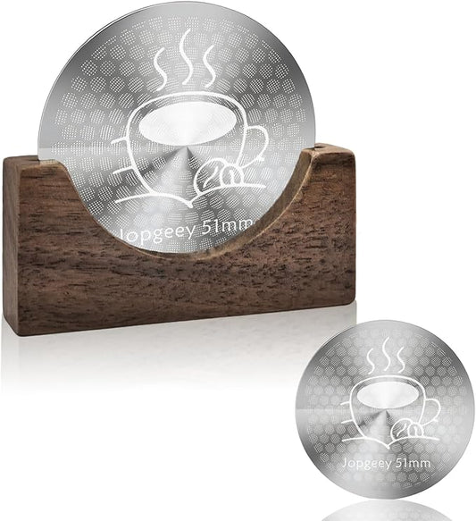 51mm Espresso Puck Screen with Stand, 0.9mm 150μm Ultra Thin Reusable Coffee Filter Compatible with Breville Barista 51mm Portafilter Basket, 316 Stainless Steel Espresso Machine Accessories