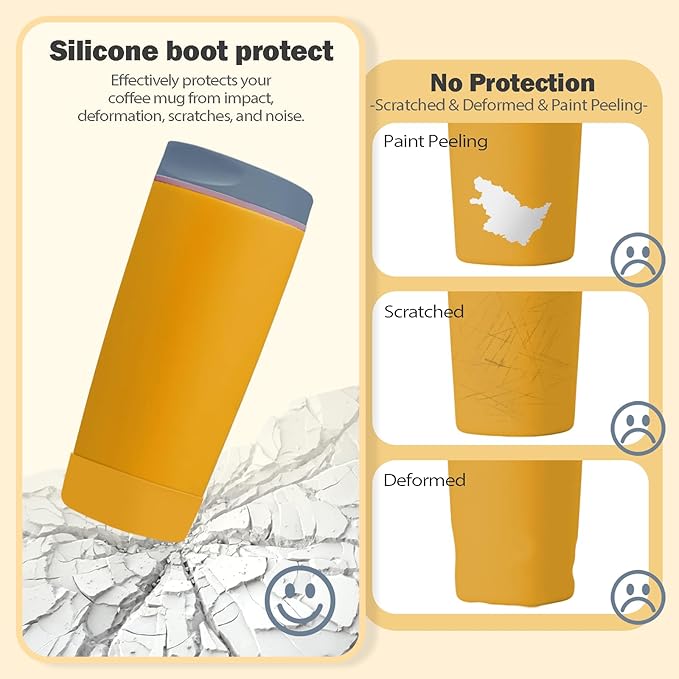 2pcs Silicone Boot for Owala SmoothSip Slider Coffee Tumbler 20oz 12oz, Anti-Slip Sleeve for Travel Coffee Mug, Protective Accessories for Owala BPA Free (Golden Quest)
