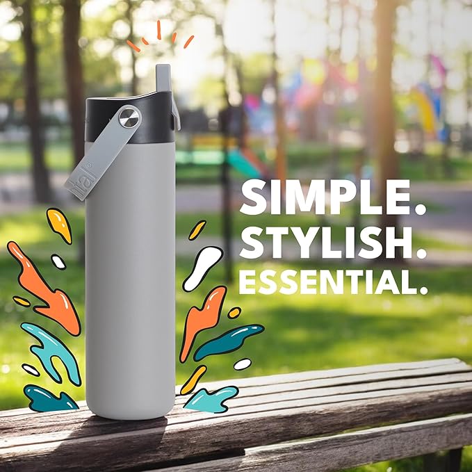 Elemental 24oz Insulated Water Bottle with Straw - 100% Leak-Proof Stainless Steel Core Water Bottles for Travel, Sports and Gym - Double Wall Insulation & BPA Free - Graphite