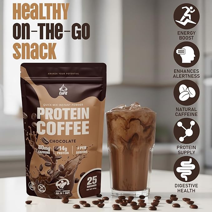 COFIT Coffee with Protein, Protein Powder Energy Drink - Instant Coffee Blend with Added Protein for Enhanced Focus & Stamina - 19 oz