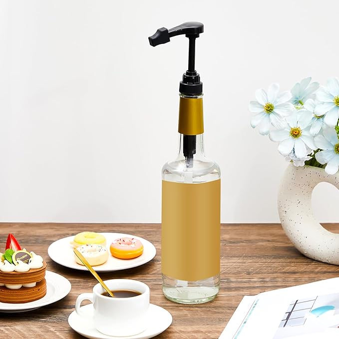 Kigley 6 Pieces Coffee Syrup Pump Dispenser with Tip Cover Fits 750ml/25.4oz Bottles, Skinny Syrup Pump for Coffee Flavoring, Creamers, Caramel, Beverages, Dinning Cafe Bar Drinking Mixes(Black)