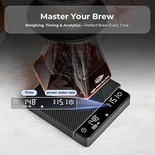 IKAPE Espresso Coffee Scale with Timer, 2kg/0.1g High Precision Digital Scale with Silicone Mat, 4 Modes in One, LED Display, Auto-Tare, for Kitchen, Cooking, Espresso, Pour Over Coffee