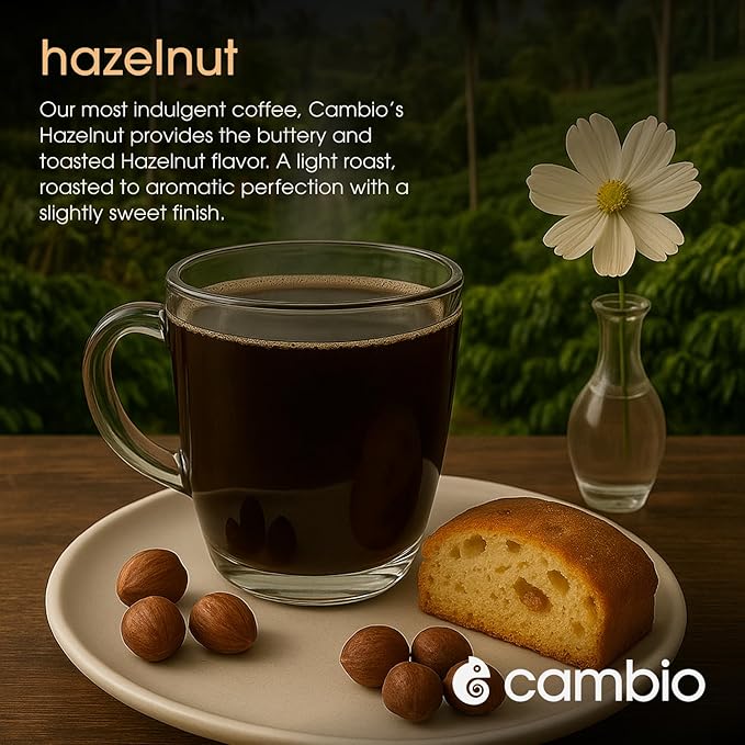 Cambio Roasters Hazelnut Light Roast Organic Coffee Pods - The Only Organic Recyclable Aluminum Coffee Pods, Small Batch Roasted, Keurig Compatible, Nutty Flavor & Longer Lasting Freshness, 60 Count