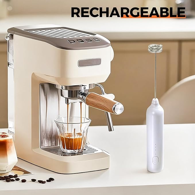 Milk Frother Type-C Rechargeable Handheld Electric Whisk Coffee Frother 3 Speed Adjustable Foam Maker Blender for Coffee Matcha Latte Cappuccino Hot Chocolate Kitchen Gifts(White)