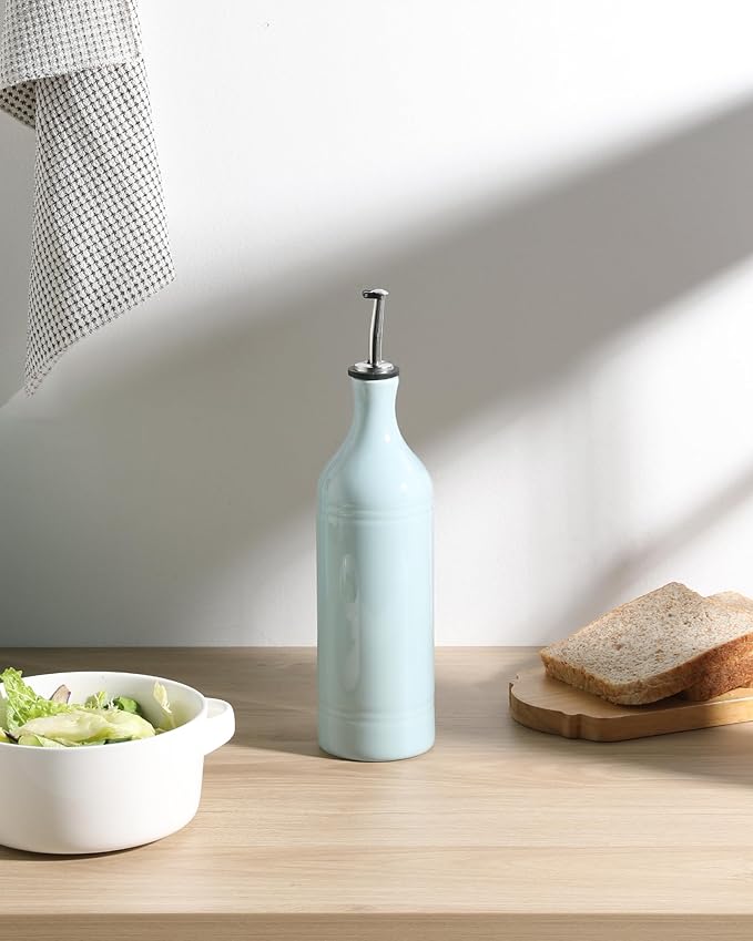 Sweejar Large Ceramic Olive Oil Dispenser Bottle, Opaque Oil Cruet Protects to Reduce Oxidation, Suitable for Storage Vinegar, Soy Sauce & Other Liquids, Pack of 1, 24 Fl Oz(Light Blue)