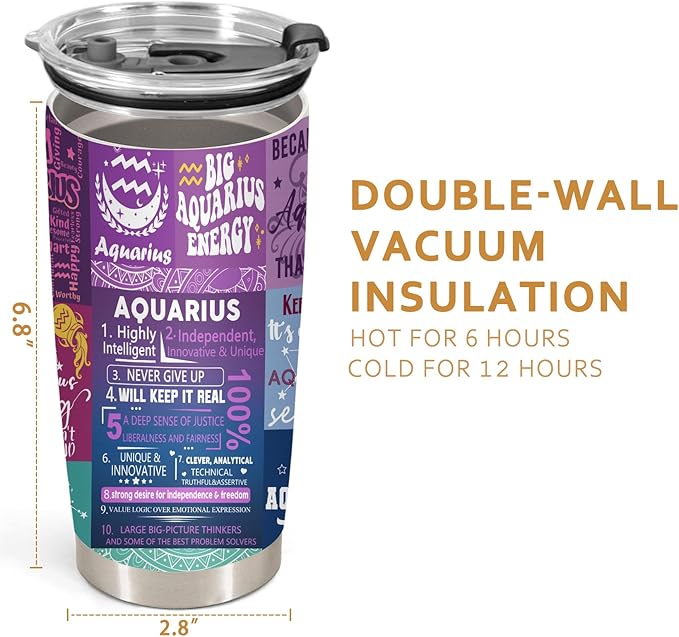 Aquarius Gifts for Women: Zodiac Aquarius Cup, Astrology Gothic Witchy Gifts Constellation Insulated Tumbler With Lid Coffee Mug 20 OZ