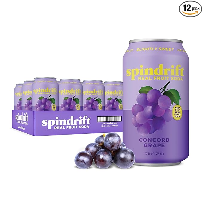 Spindrift "Concord Freeze" Grape Soda Made With Real Squeezed Fruit 12 Pack Case