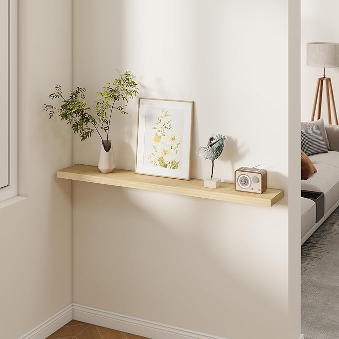 Fun Memories Rustic Real Wood Floating Shelves, 8 Inch Deep Floating Shelf Wall Mounted, 48" W x 8" D Wall Shelves Storage Shelves for Living Room, Bedroom, Bathroom, Burlywood, Set of 1