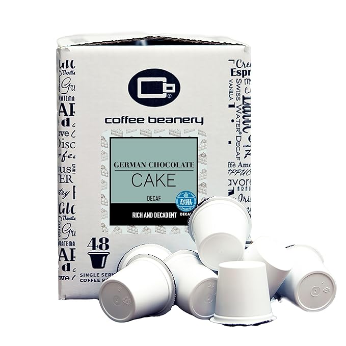 German Chocolate Cake Decaf Coffee Pods by Coffee Beanery | 48ct Bulk Flavored Decaf Coffee Pods Medium Roast Coffee Pods| 100% Specialty Arabica Coffee| Gourmet Coffee Pods