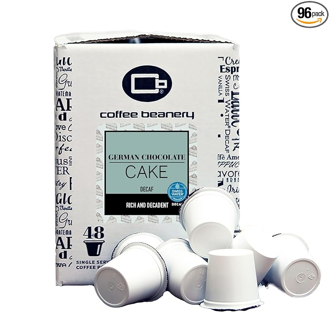 German Chocolate Cake Decaf Coffee Pods by Coffee Beanery | 96ct Bulk Flavored Decaf Coffee Pods Medium Roast Coffee