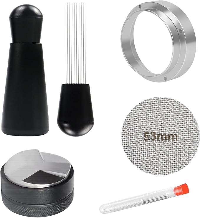 53mm Espresso Accessories Kit, Espresso Distributor, Dosing Funnel and Puck Screen Set, WDT Tool Espresso, Coffee Tamper Espresso Machine Accessories for 53 mm Portafilter Barista Tools
