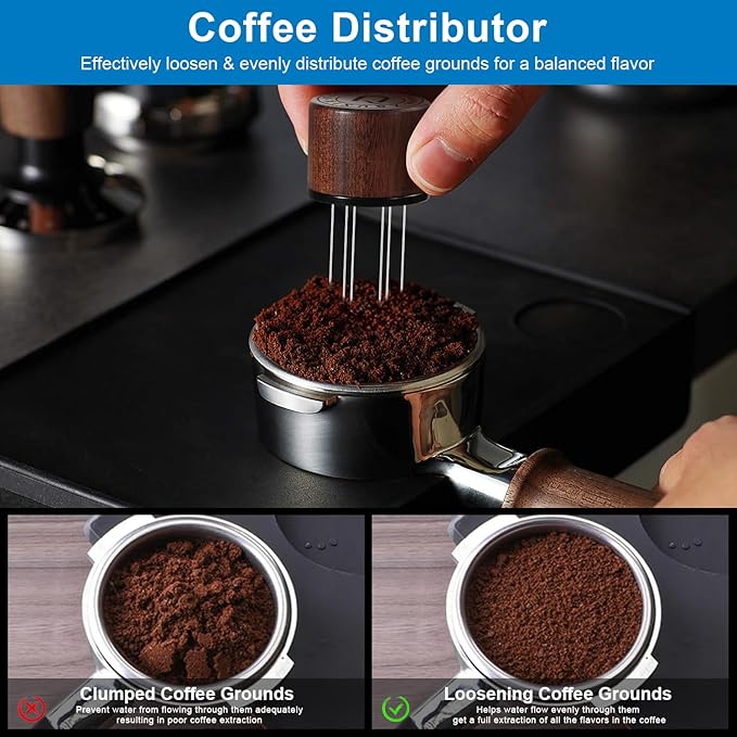 XIXUBX 58.35mm Espresso Tamper & Magnetic WDT Tool, Barista Cofee Tamper with Spring Loaded, Anodized Aluminum Alloy Handle, Stainless Steel Corrugated Base with Cover for Portafilter Basket