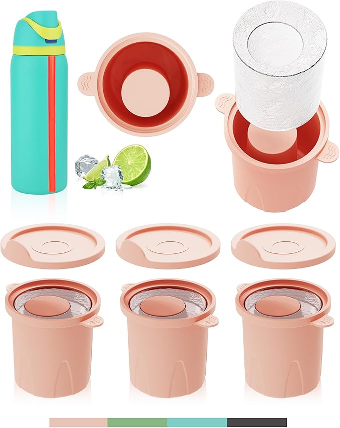 Ice Molds for Owala 24-40oz, Set of 3, Food-Grade Soft Silicone, No White Residue, Easy to Release, Straw Placement Compatible with Owala FreeSip, Keeps Drinks Cold Longer (Pink)