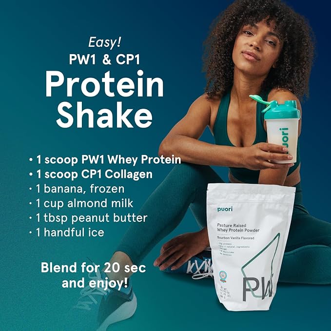 Puori Whey Protein Powder, Bourbon Vanilla - PW1 Pasture-Raised, Grass-Fed Whey Protein Powder Drink Mix containing BCAA Amino Acids - Post-Workout Supplement for Muscle Gain & Recovery - 60 Servings