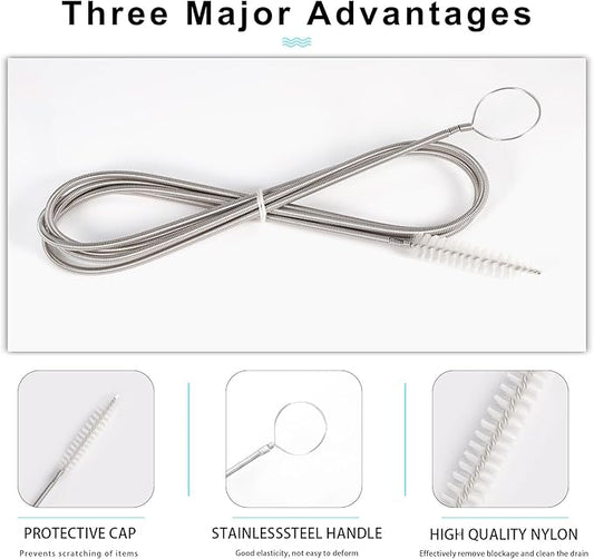 CiaraQ Bottle Cleaning Brushes, 8 Inch Nylon Tube Brush Set & A Flexible Long Drain Brush 60 inch, Cleaner for Narrow Neck Bottles Cups with Hook, Set of 11pcs, White