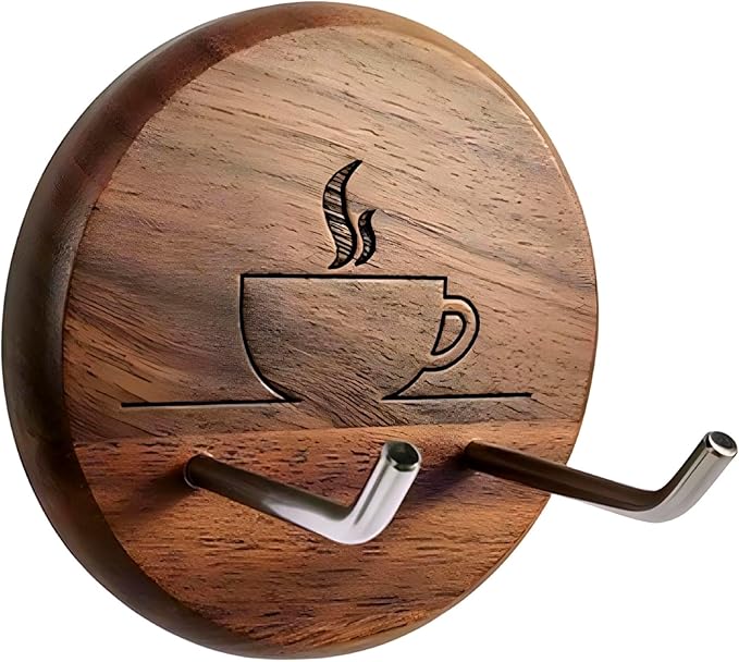 Wall Mounted Portafilter Holder Walnut Wall Rack Espresso Station Organizer Premium Espresso Machine Accessories/Secure & Easy Installation - Suits 51mm, 54mm & 58mm Portafilters