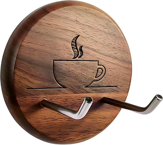 Wall Mounted Portafilter Holder Walnut Wall Rack Espresso Station Organizer Premium Espresso Machine Accessories/Secure & Easy Installation - Suits 51mm, 54mm & 58mm Portafilters