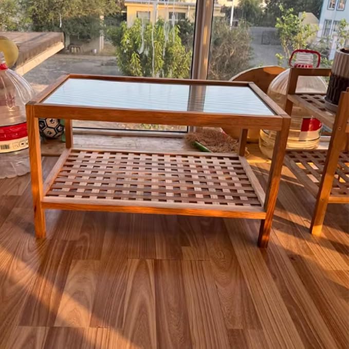 End Table Side Table Glass Top Coffee Station Table, Wood Coffee Bar Stand with Storage Coffee Table,for Home Kitchen, Entryway, Living Room,Dining Room(60cm)