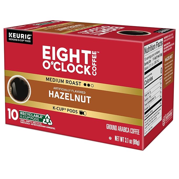 Eight O'Clock Coffee Hazelnut, Single-Serve Coffee K-Cup Pods, Medium Roast, 60 Count