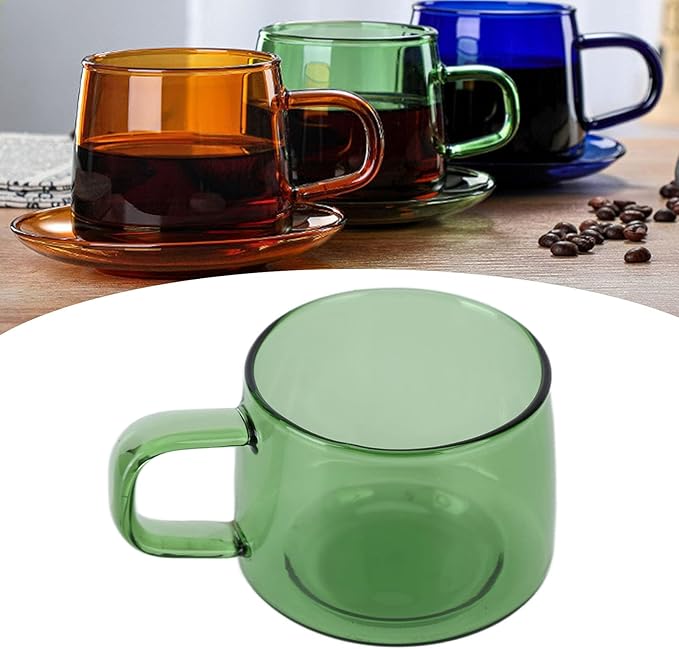 Double Walled Glass Coffee Mugs, Wide Mouth Clear Large Coffee Mug with Handles Espresso Cups for Latte, Cappuccino, Hot Chocolate, Tea and Juice(Green)